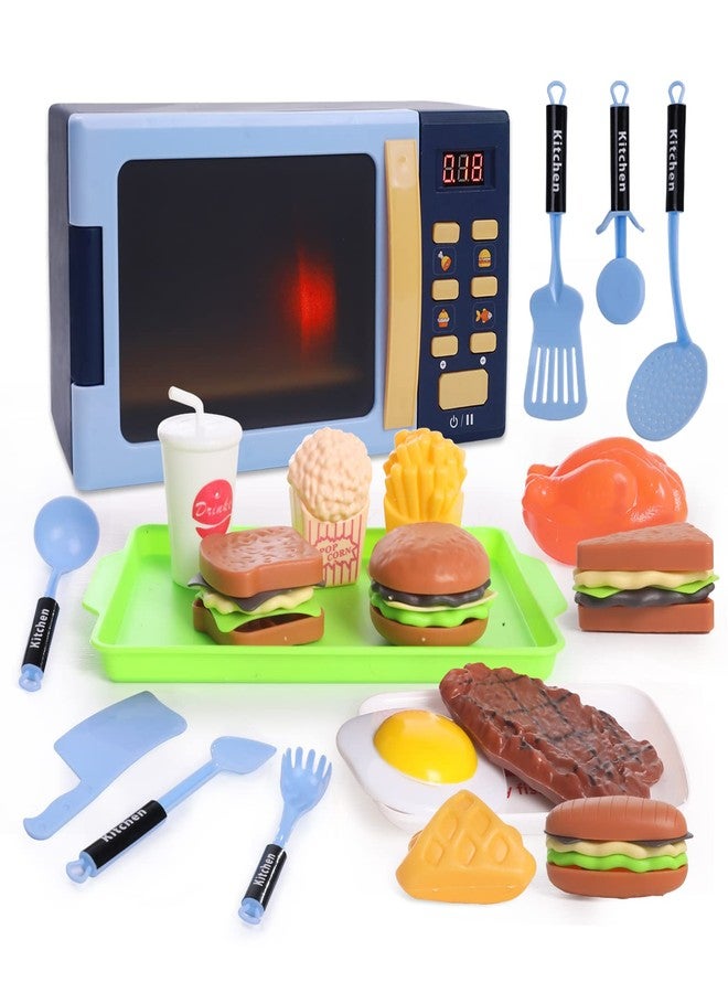 Cuterabit Kids Microwave Toy with Light and Sound, Realistic Toy Kitchen Appliances, Play Kitchen Accessories and Play Food for Toddlers 3 Year Old Up Girls Boys, Blue - Image 1